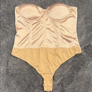 Lulus Endless Allure Champagne Satin Strapless Bustier Bodysuit